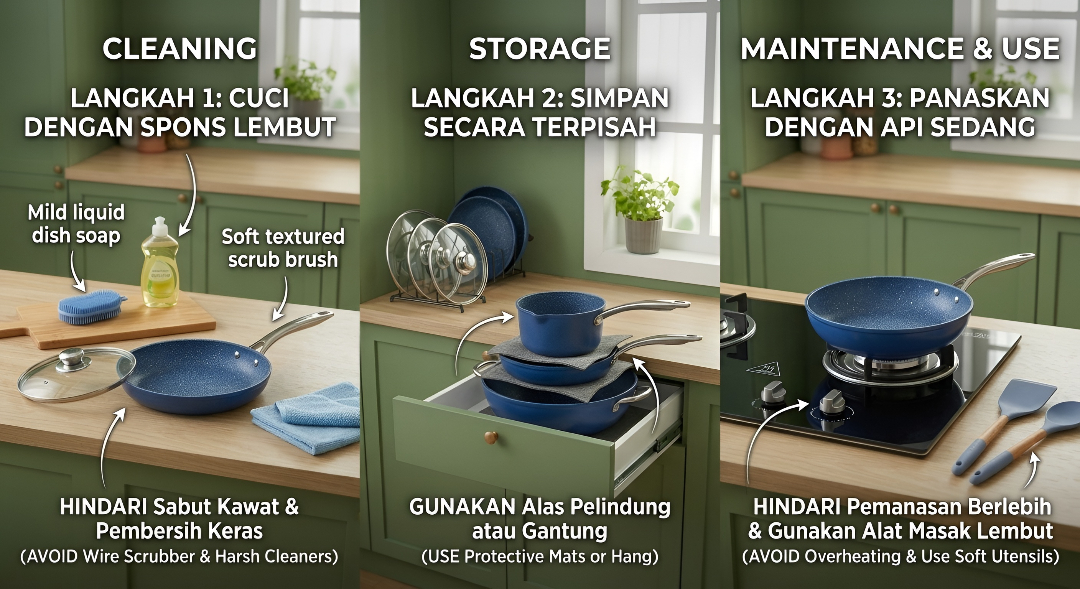 cara merawat alat masak anti lengket aman agar tahan lama di dapur